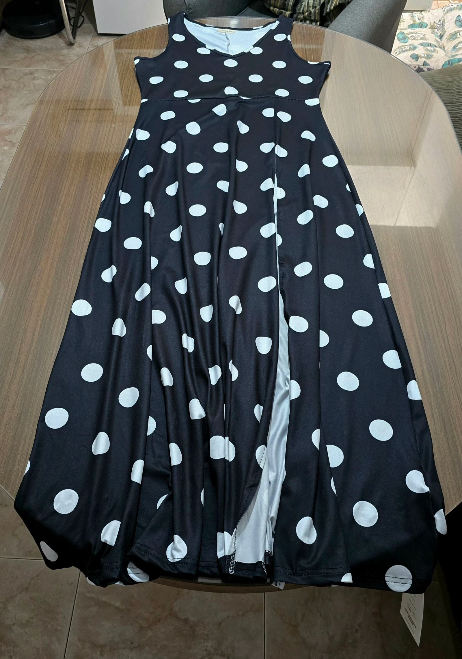 Vestido largo negro con lunares blancos, Talla M – photo 3